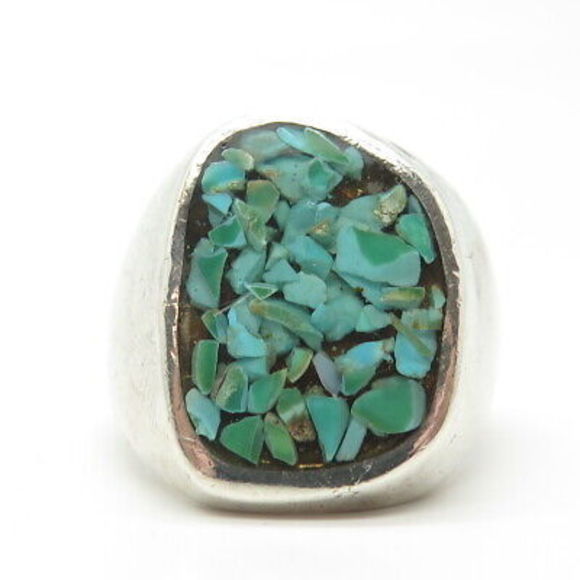 925 Sterling Silver Vintage Navajo Real Turquoise Inlay Tribal Ring Size 10.5 - Picture 3 of 8